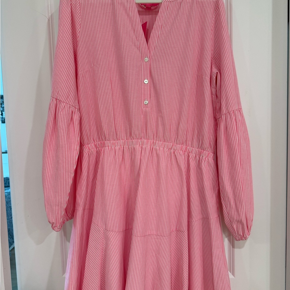 NWT Lilly Pulitzer Pink and White Striped Long Sleeve Tiered Dress